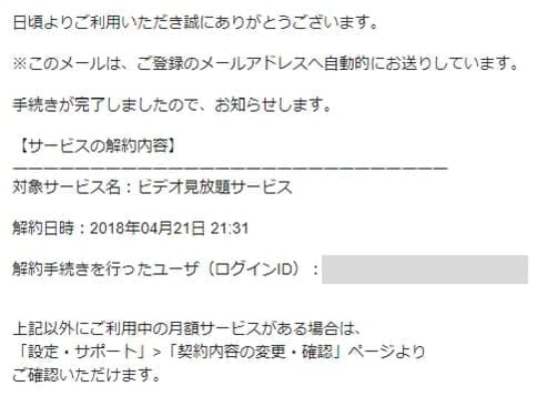 U-NEXT（ユーネクスト）　解約確認メール